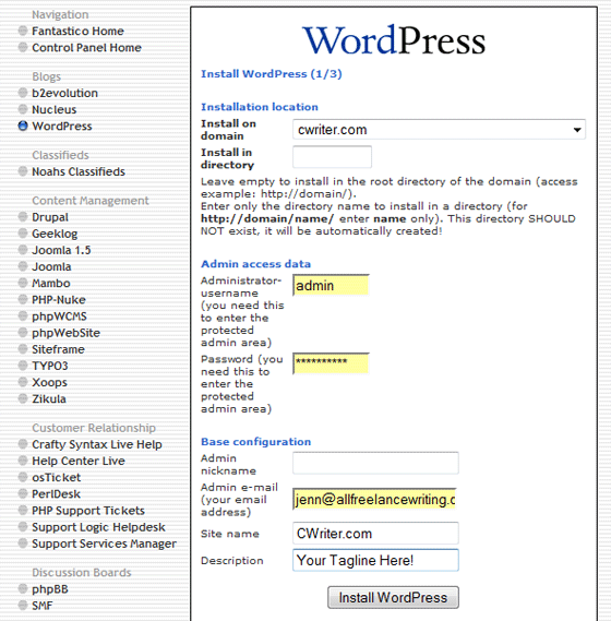 wordpress setup
