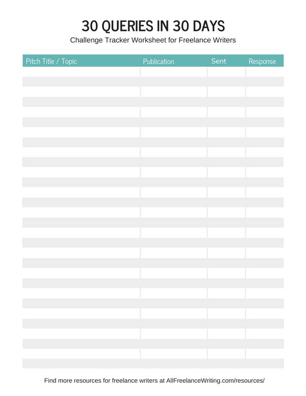 30 Queries in 30 Days Tracker - All Freelance Writing