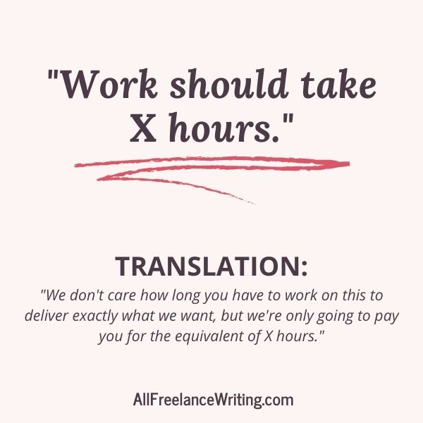 Freelance Writing Job Ad Translations - Work should take X hours - Translation - We don't care how long you have to work on this to deliver exactly what we want, but we're only going to pay you for the equivalent of X hours - AllFreelanceWriting.com